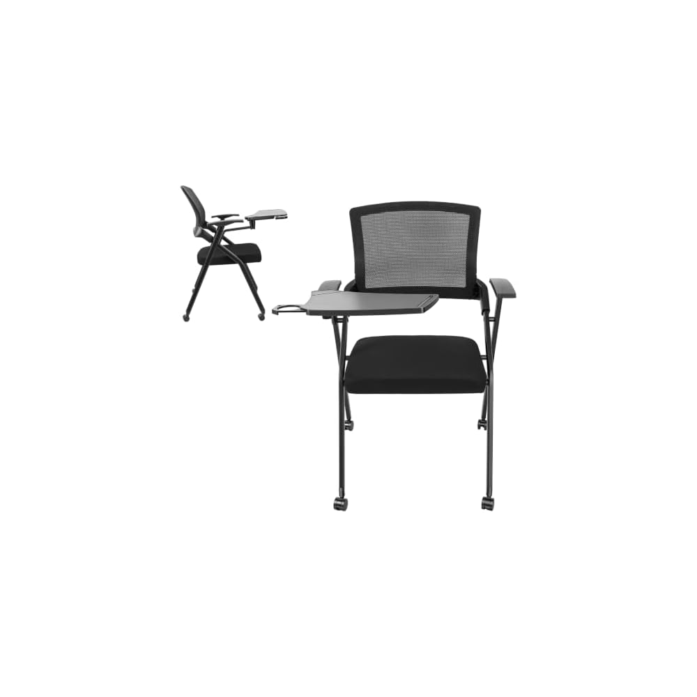 Foldable Office Chair with Writing Tablet, Ergonomic Mesh Back Stackable Conference Room Seating, Padded Guest Meeting Chairs for Training, 350lbs Capacity, Black Black 1pc