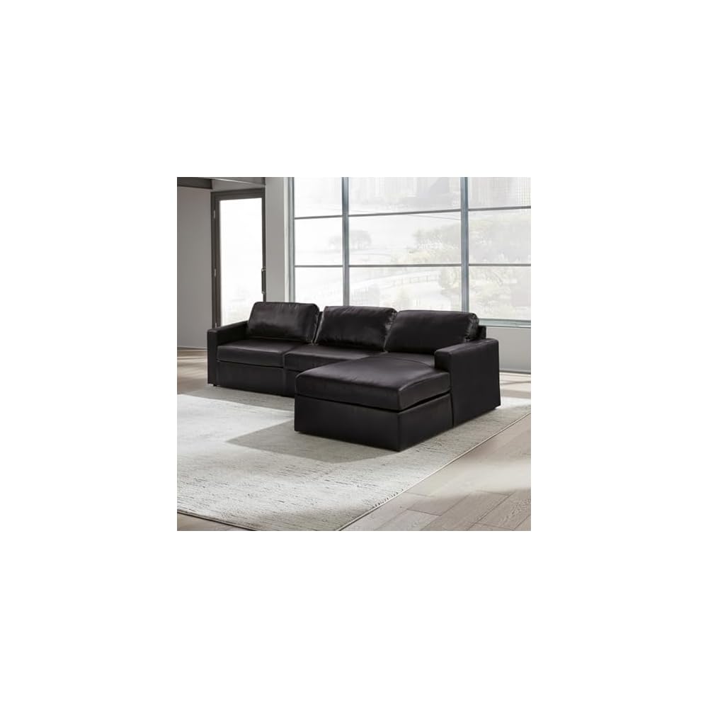 Signature Design by Ashley 3-Piece Modular Leather Sectional Couch, Black