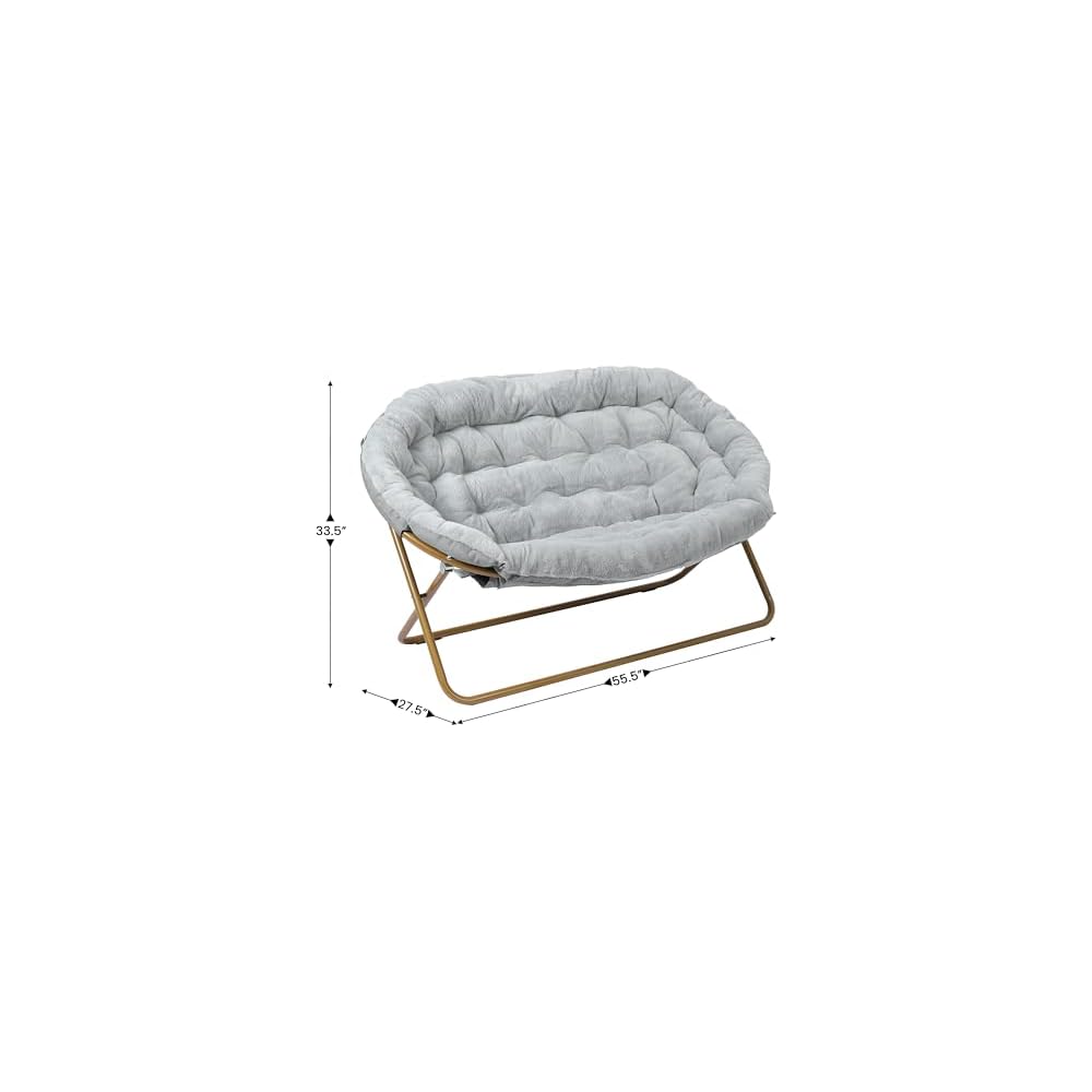 Flash Furniture 56 Inch Folding Double Saucer Chair, Gray Faux Fur