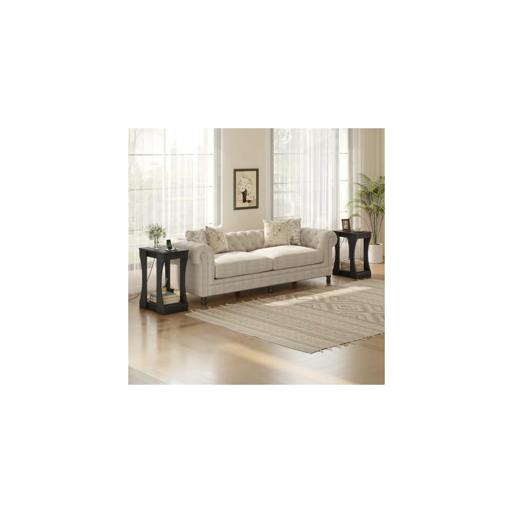 HOOBRO Living Room End Tables, Black Side Tables with Charging Station