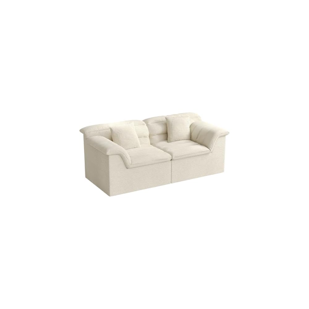 81" Sofa with Deep Seats Oversize, 2 Seater Cloud Couches, Upholstered Corduroy Loveseat for Living Room Bedroom, No Assembly Required, Beige