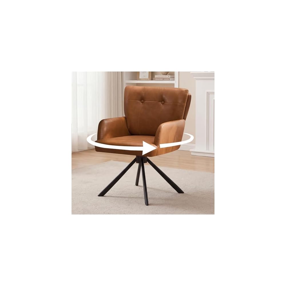 Leather Dining Chair,Swivel Accent Chair with Mid Back Comfy Vanity Chair Armchairs Modern Dining Chairs for Living Room,Kitchen,Office,Black