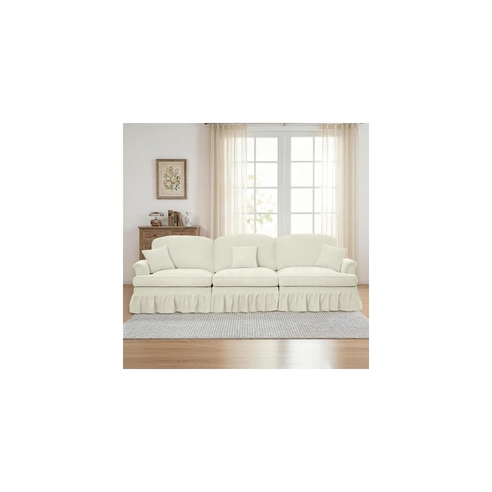 Modular Sectional Sofa Couch,3 Seater Chenille Deep Seat Sleeper Cloud Couch with Pillows,Removable Ruffled Skirt for Living Room,Apartment,Office(Beige)