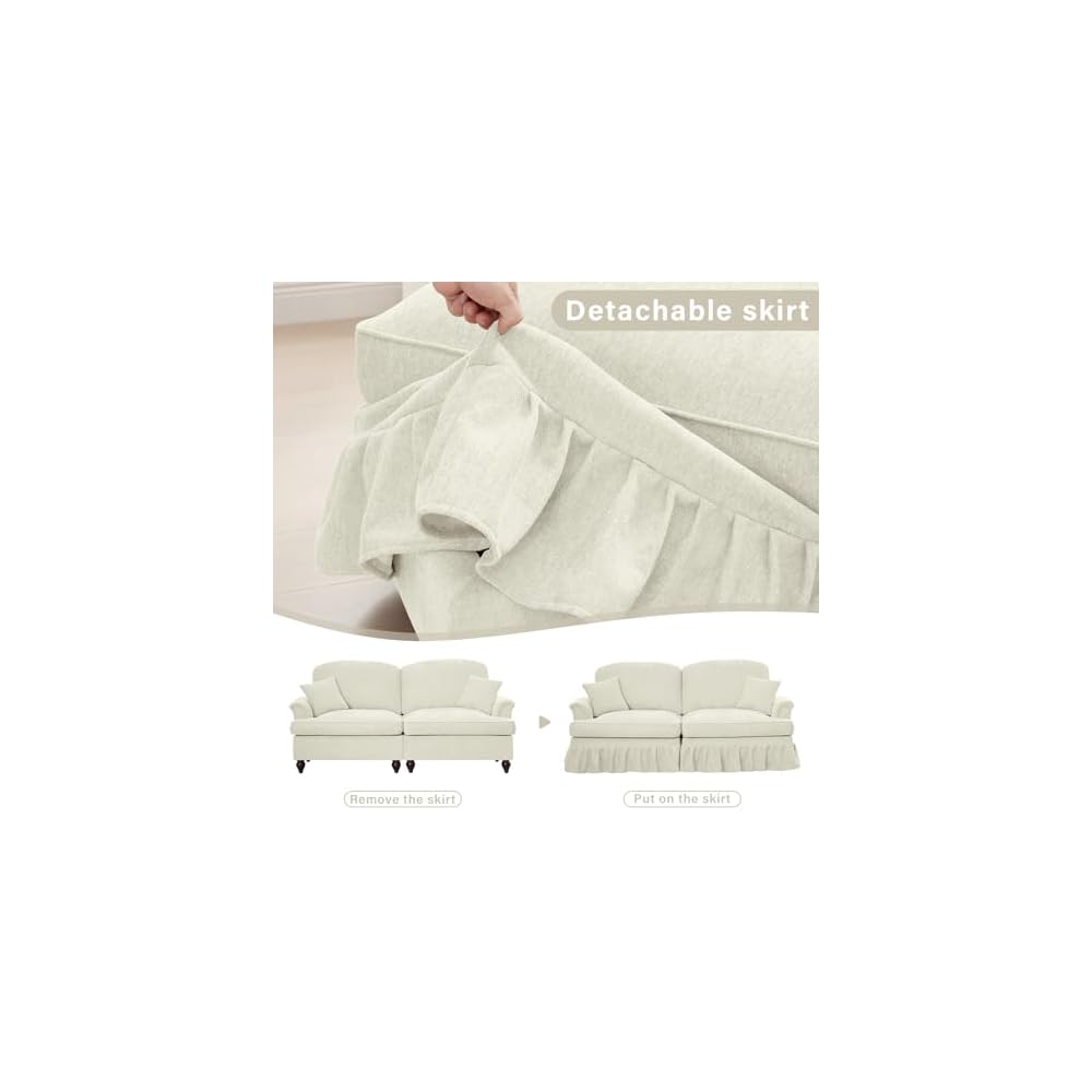 Modular Sectional Sofa Couch,3 Seater Chenille Deep Seat Sleeper Cloud Couch with Pillows,Removable Ruffled Skirt for Living Room,Apartment,Office(Beige)