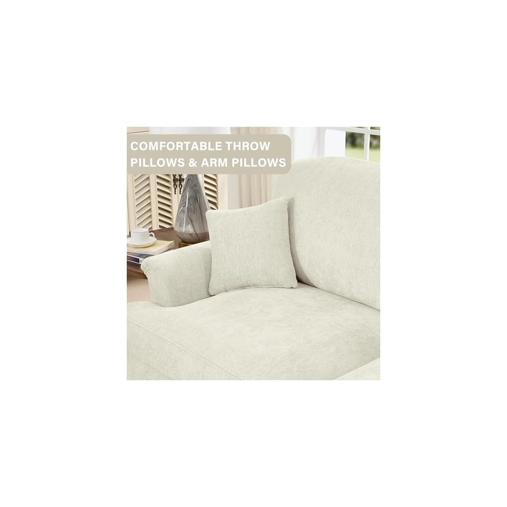 Modular Sectional Sofa Couch,3 Seater Chenille Deep Seat Sleeper Cloud Couch with Pillows,Removable Ruffled Skirt for Living Room,Apartment,Office(Beige)