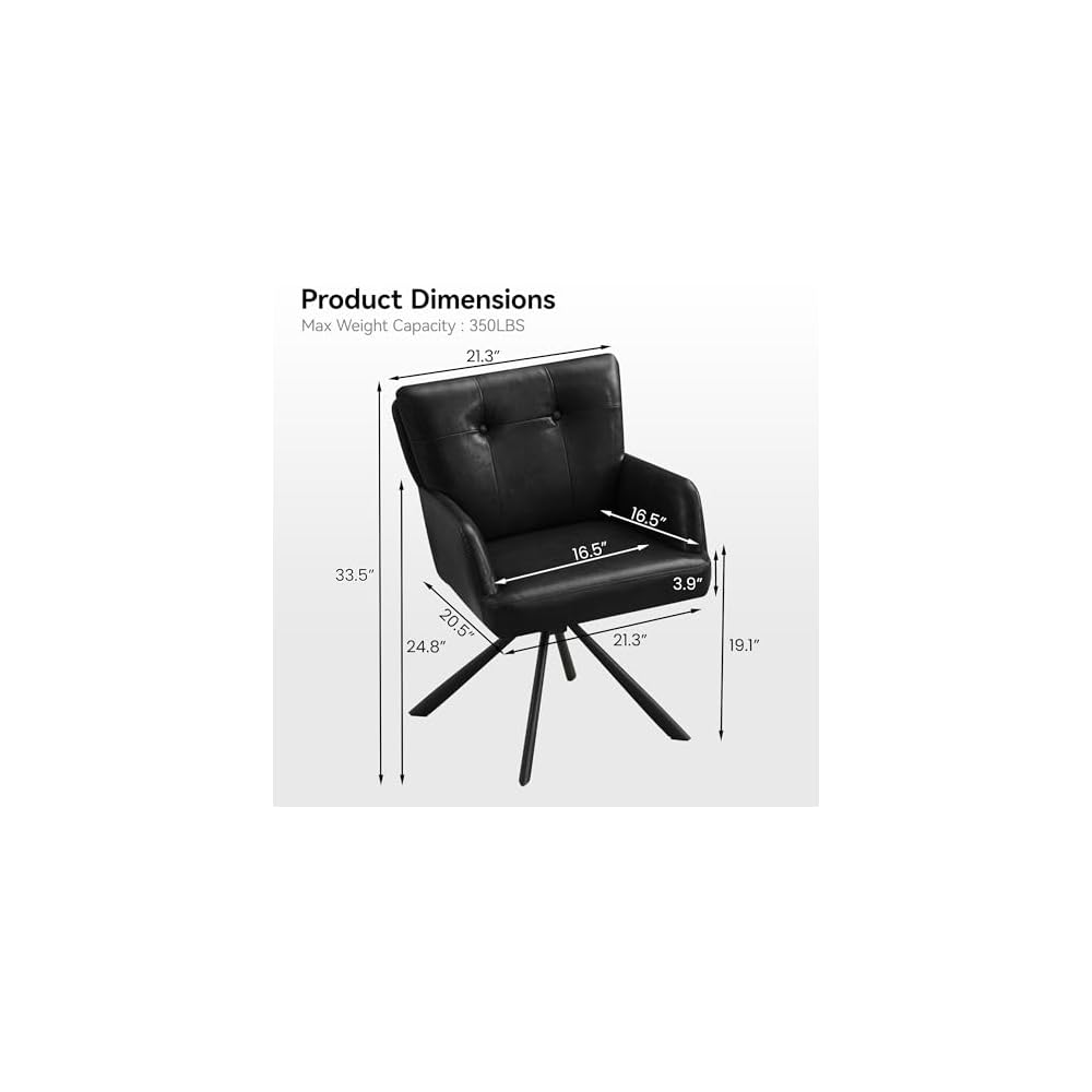 Leather Dining Chair,Swivel Accent Chair with Mid Back Comfy Vanity Chair Armchairs Modern Dining Chairs for Living Room,Kitchen,Office,Black