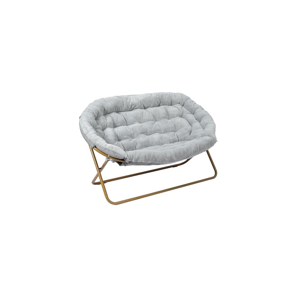 Flash Furniture 56 Inch Folding Double Saucer Chair, Gray Faux Fur