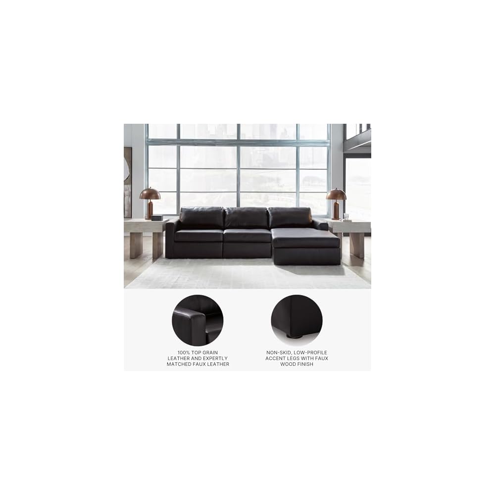Signature Design by Ashley 3-Piece Modular Leather Sectional Couch, Black