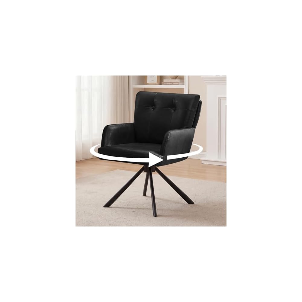 Leather Dining Chair,Swivel Accent Chair with Mid Back Comfy Vanity Chair Armchairs Modern Dining Chairs for Living Room,Kitchen,Office,Black