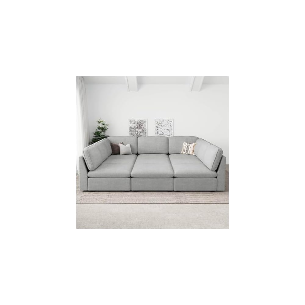 Belffin Oversized Modular Sectional Sofa with Storage Chenille 9 Seats Sleeper Sectional Sofa Couch Bed Cloud Couch for Living Room Grey