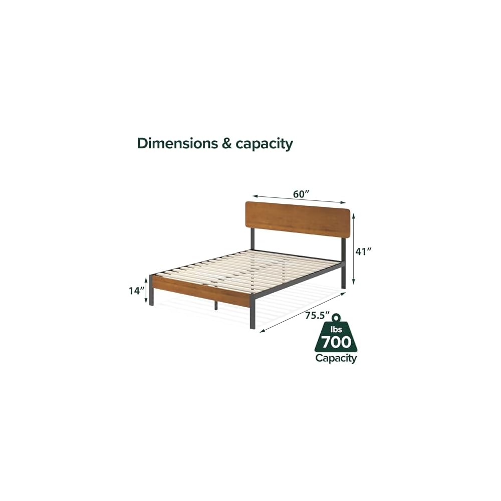 ZINUS Olivia Metal and Wood Platform Bed Frame / No Box Spring Needed / Wood Slat Support / Easy Assembly, Full