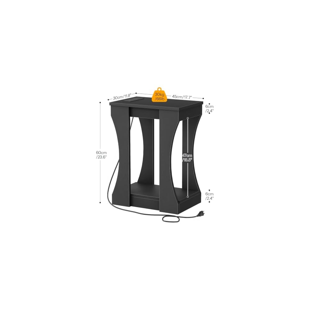 HOOBRO Living Room End Tables, Black Side Tables with Charging Station