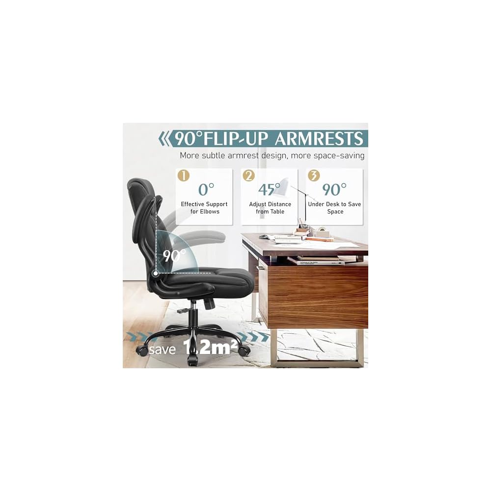 Leather Office Chair, PU Home Computer Desk Chairs with Ergonomic Back Support, 360°Swivel Free, Small Gaming Chair with Wheels and Adjustable Armrests, for Short People Use
