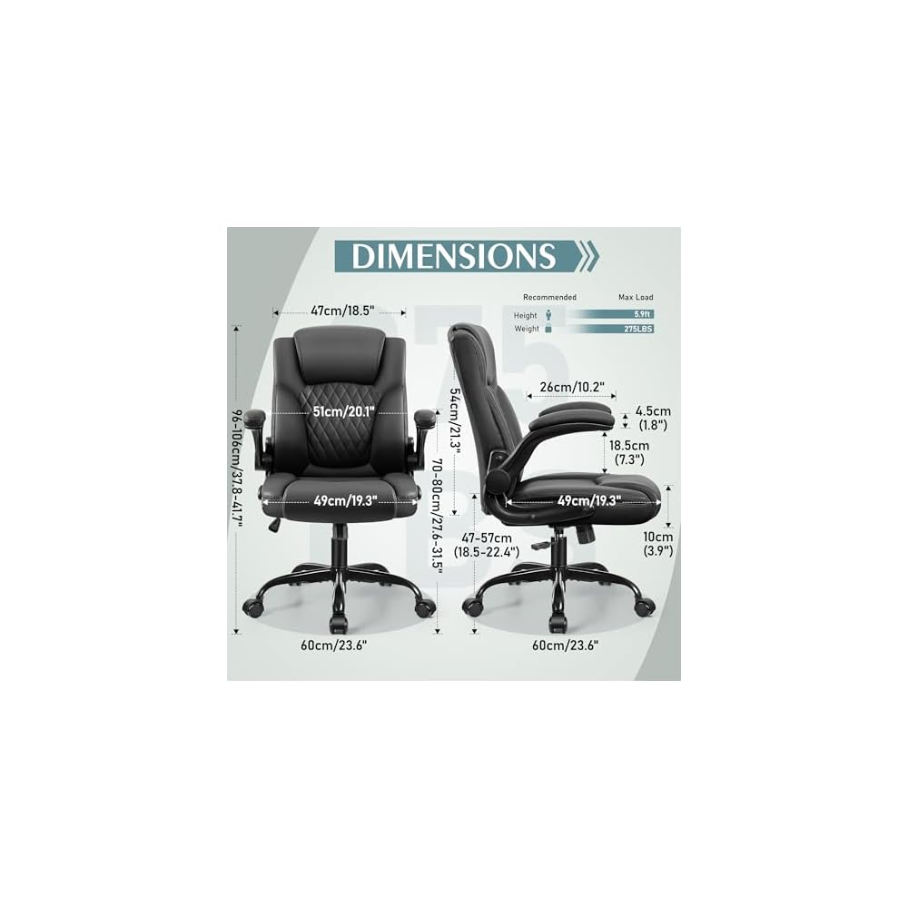 Leather Office Chair, PU Home Computer Desk Chairs with Ergonomic Back Support, 360°Swivel Free, Small Gaming Chair with Wheels and Adjustable Armrests, for Short People Use