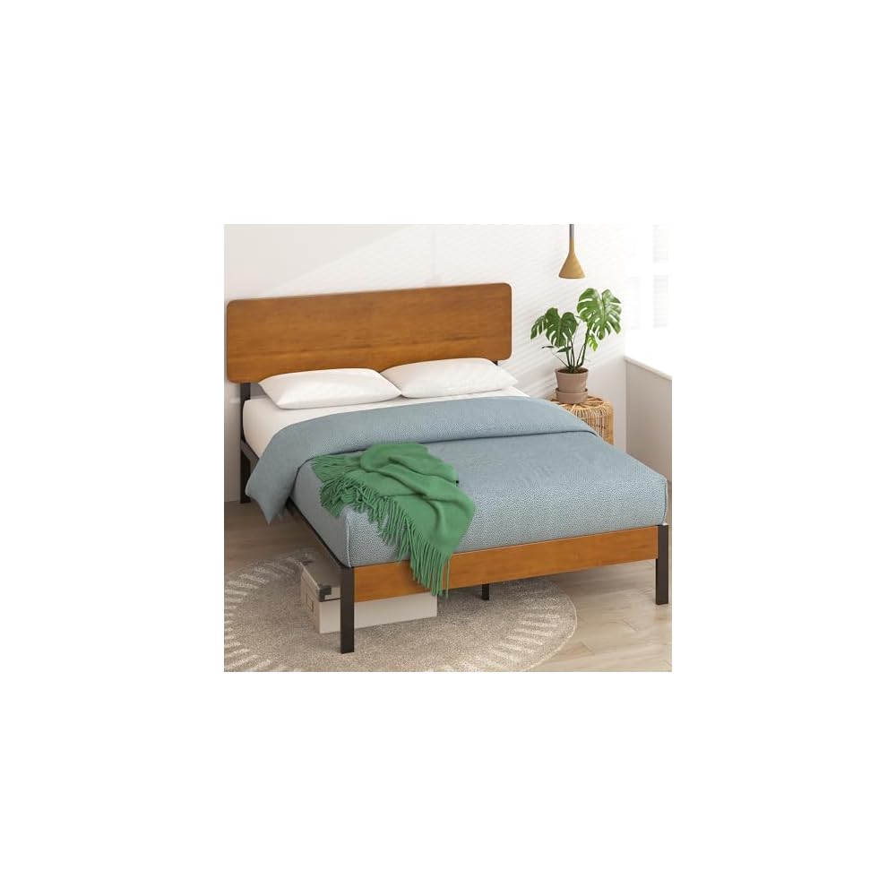 ZINUS Olivia Metal and Wood Platform Bed Frame / No Box Spring Needed / Wood Slat Support / Easy Assembly, Full