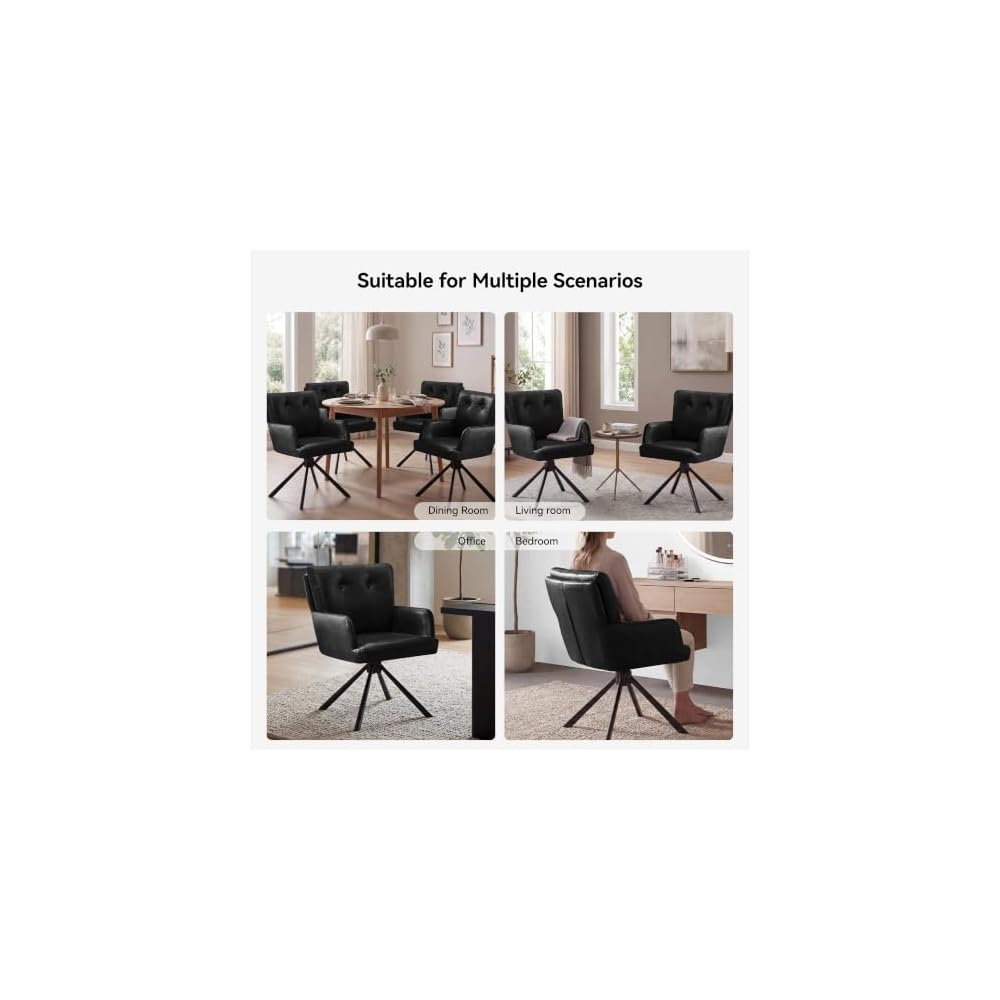 Leather Dining Chair,Swivel Accent Chair with Mid Back Comfy Vanity Chair Armchairs Modern Dining Chairs for Living Room,Kitchen,Office,Black