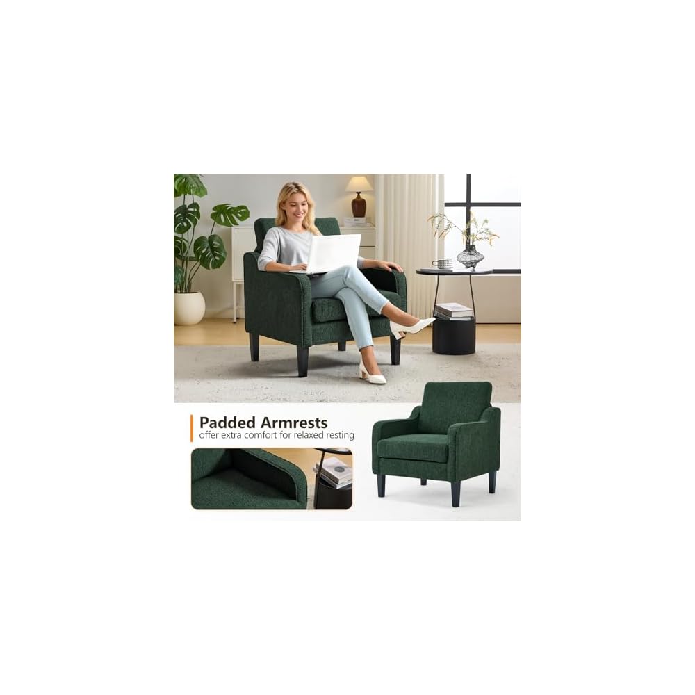 VINGLI Accent Chair, Chenille Upholstered Armchair, 380 LBS, Living Room