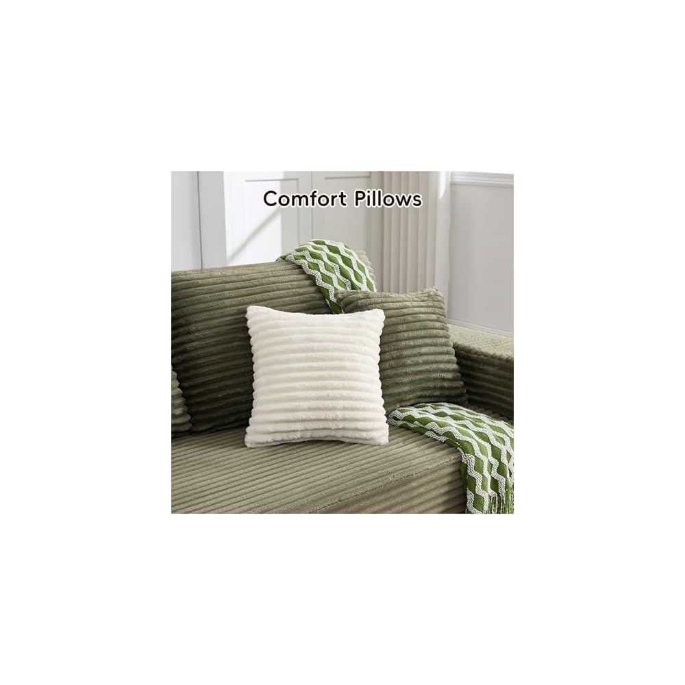 Opiesit 108" Boneless Couches for Living Room, Modular Sectional Sofa with Oversized Chaise, L-Shape Cloud Couch with Deep Seat, High-Density Memory Foam, No Assembly Required, Plush Corduroy Green