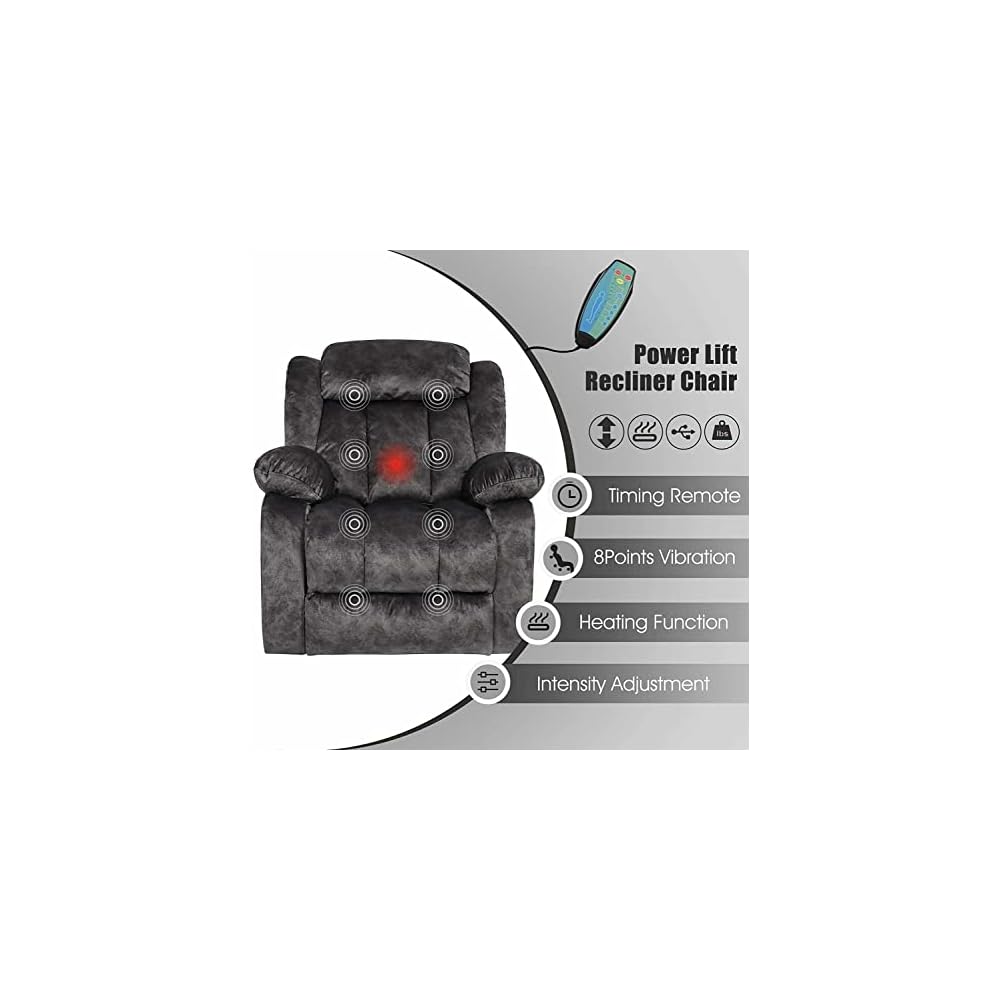 Living Room Chairs Elderly USB Electric Power Lift Recliner Chair Heat Vibration Massage w/Remote