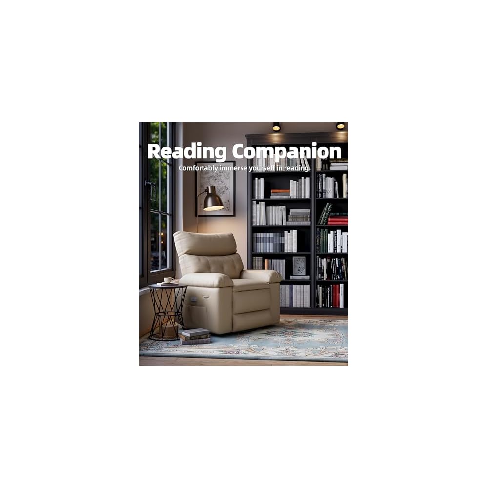 360° Swivel Manual Recliner Chair with Massage & Remote Control, PU Leather Lounge Chair with Side Pocket, Wide Single Sofa Seat for Living Room Comfort, Ergonomic Beige Reclining Armchair