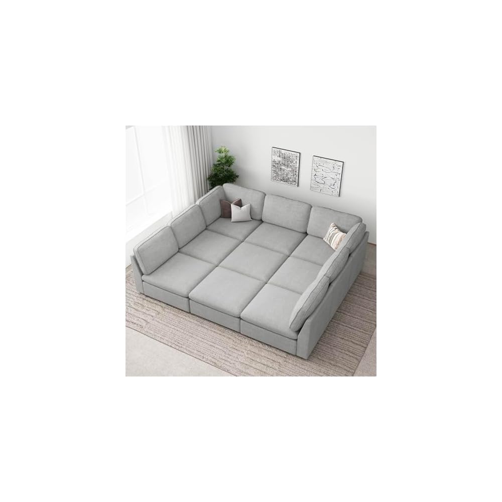 Belffin Oversized Modular Sectional Sofa with Storage Chenille 9 Seats Sleeper Sectional Sofa Couch Bed Cloud Couch for Living Room Grey