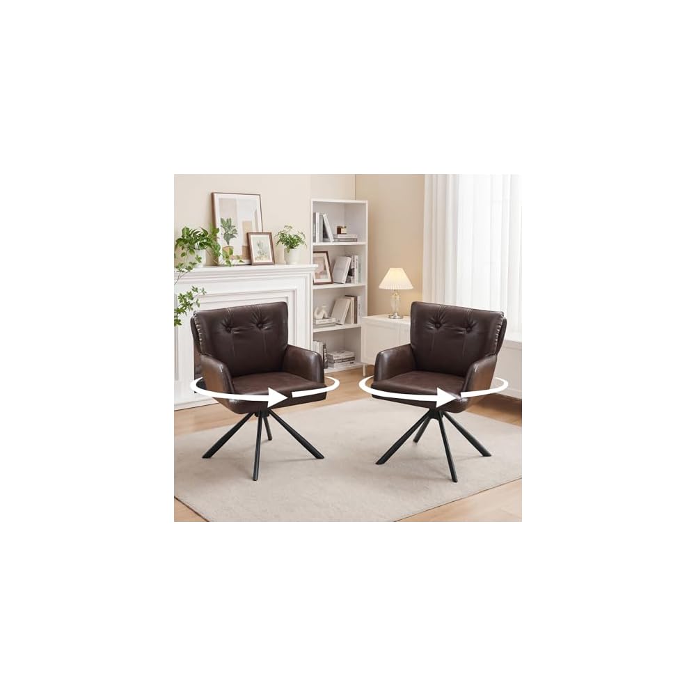 Leather Dining Chair,Swivel Accent Chair with Mid Back Comfy Vanity Chair Armchairs Modern Dining Chairs for Living Room,Kitchen,Office,Black