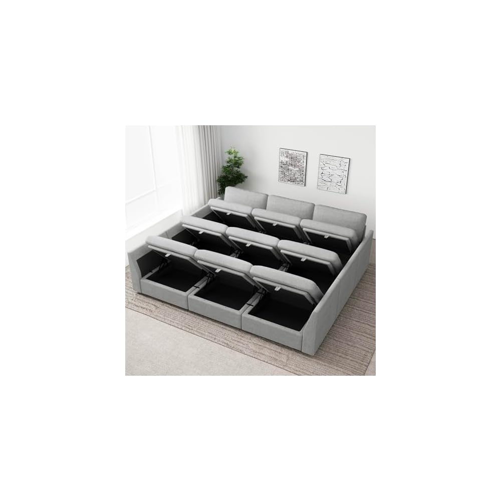Belffin Oversized Modular Sectional Sofa with Storage Chenille 9 Seats Sleeper Sectional Sofa Couch Bed Cloud Couch for Living Room Grey