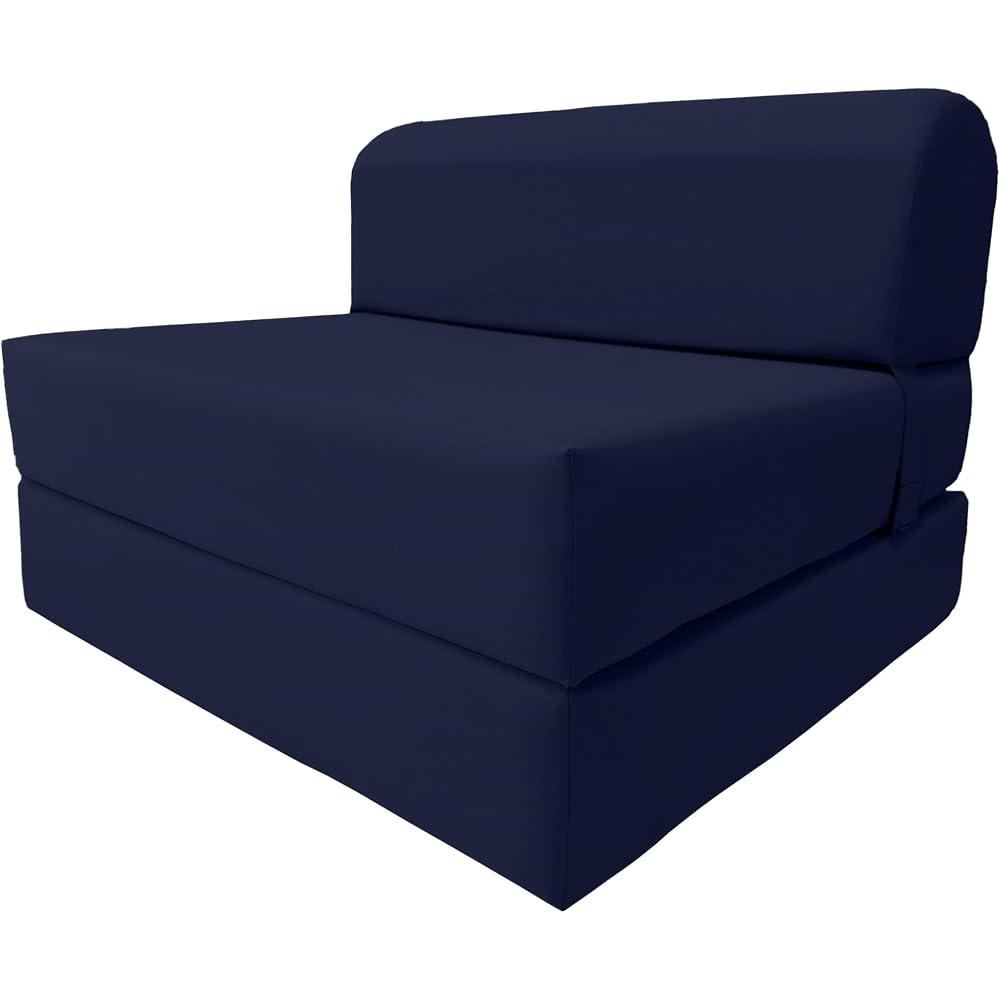 D&D Futon Furniture Sleeper Chair Folding Foam Bed, Portable Studio Guest Sofa Beds 6 x 32 x 70 Navy Blue