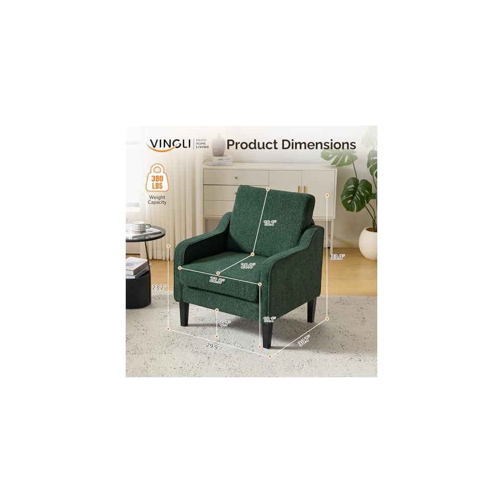 VINGLI Accent Chair, Chenille Upholstered Armchair, 380 LBS, Living Room