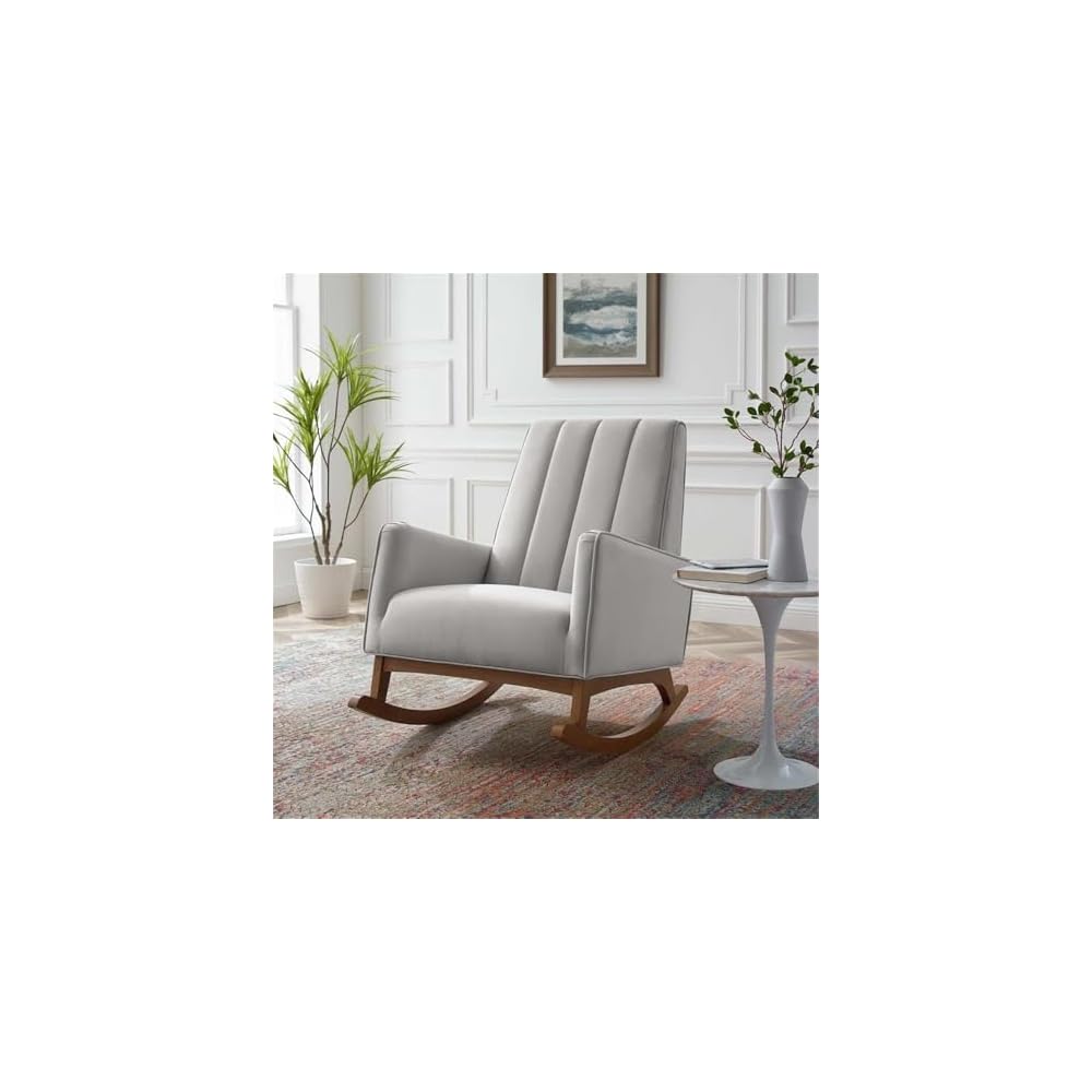 Modway Sway Channel Tufted Performance Velvet Rocking Chair in Light Gray