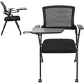 Foldable Office Chair with Writing Tablet, Ergonomic Mesh Back Stackable Conference Room Seating, Padded Guest Meeting Chairs for Training, 350lbs Capacity, Black Black 1pc
