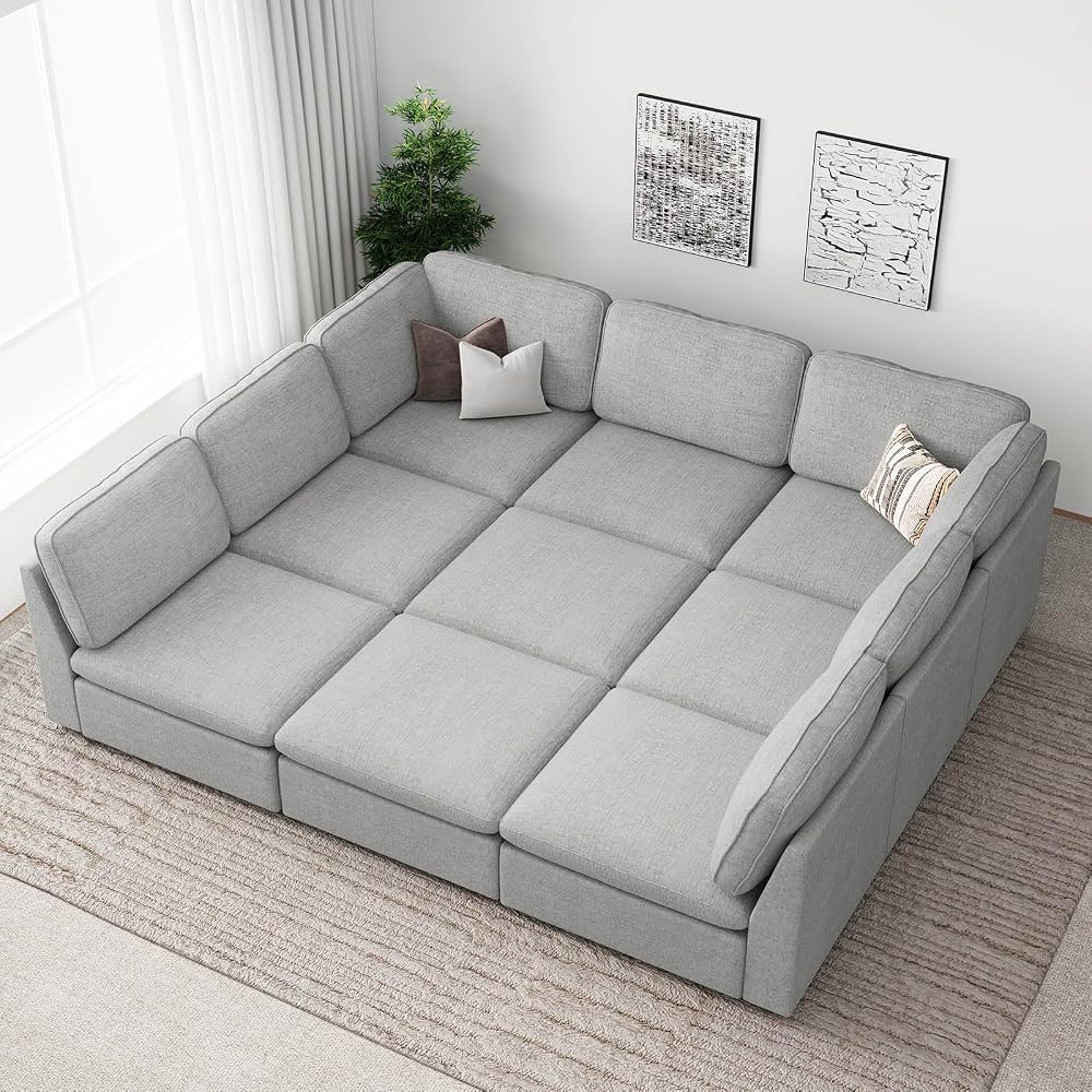Belffin Oversized Modular Sectional Sofa with Storage Chenille 9 Seats Sleeper Sectional Sofa Couch Bed Cloud Couch for Living Room Grey